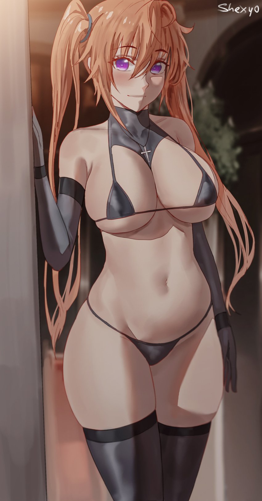 1girls big_breasts big_breasts big_breasts bikini breasts breasts breasts female female female_focus female_only high_school_dxd orange_hair purple_eyes shexyo shidou_irina smile