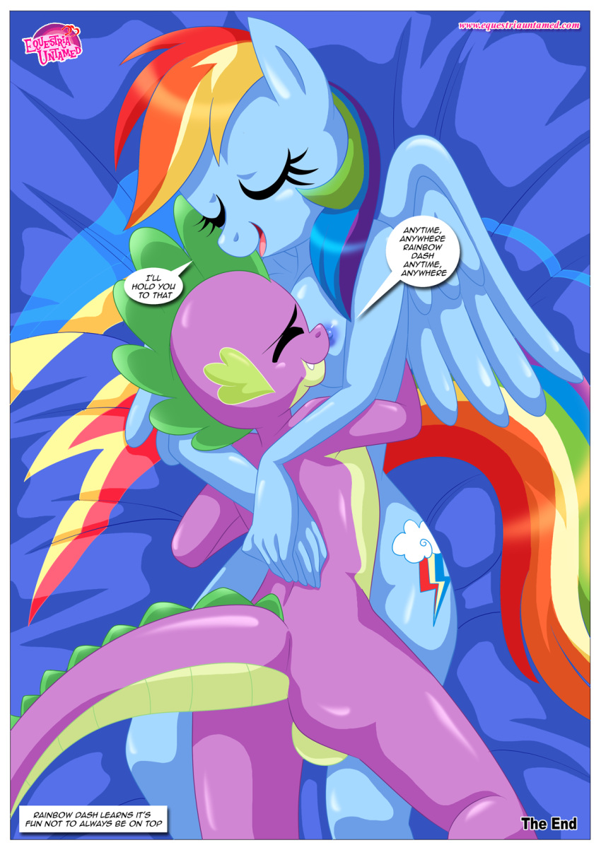 anthro bbmbbf big_breasts breast_pillow breasts equestria_untamed equine friendship_is_magic mammal my_little_pony palcomix pegasus rainbow_dash_(mlp) spike_(mlp) wings