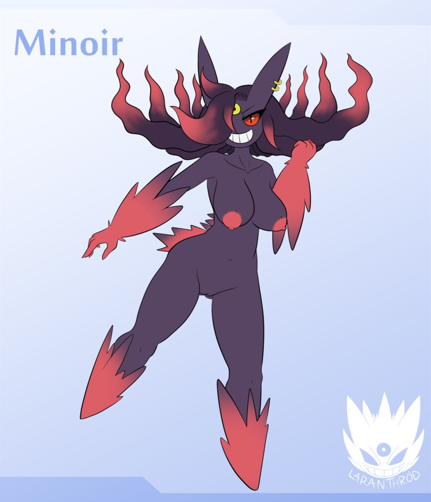 1girls 2017 3_eyes anthro anthrofied areolae belly big_breasts black_eyes blue_background breasts ear_piercing earrings english_text feet female female_only fist full-length_portrait full_length gengar ghost hair hair_over_one_eye latiar long_hair mega_evolution mega_gengar minoir multi_eye navel nintendo nipples nude original_character piercing piercings pink_hair pink_nipples pink_skin pokemon pokemon_xy pokemorph portrait purple_hair purple_skin pussy red_eyes red_sclera signature simple_background smile solo spirit standing teeth text video_games watermark yellow_sclera