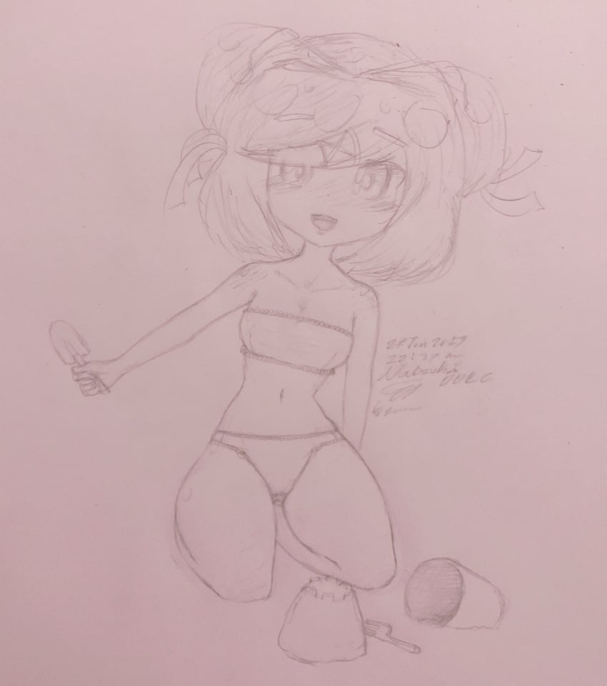 1girls 2019 doki_doki_literature_club female graiionn natsuki_(doki_doki_literature_club) navel swimsuit swimwear