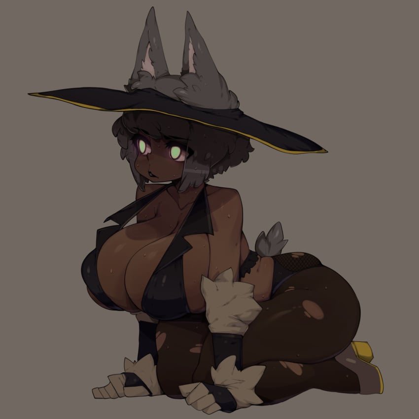 blackriver blackriver_agogo cat_ears cat_tail catgirl dark-skinned_female dark_skin glowing_eyes huge_breasts original original_character r._blackriver_agogo slugbox tagme third-party_edit