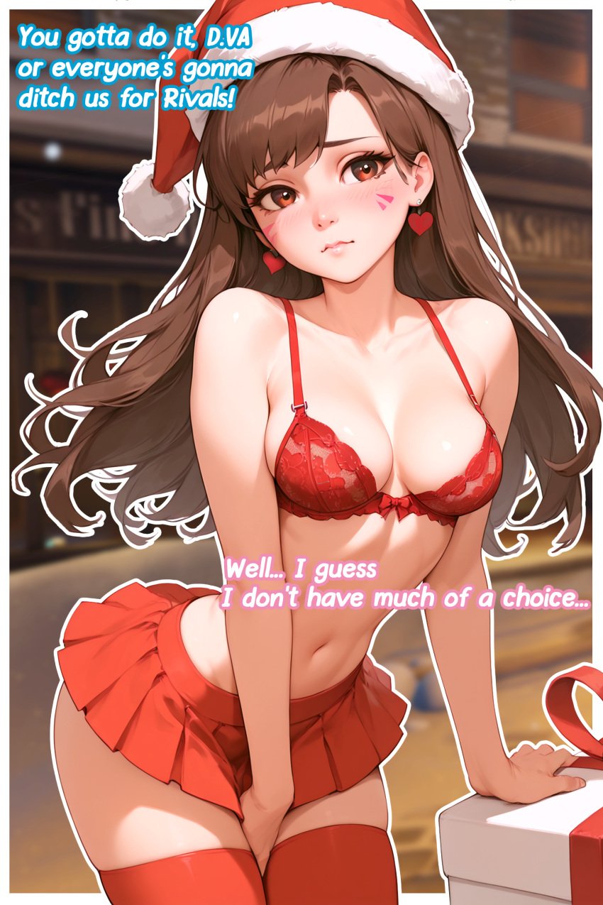 ai_generated christmas christmas_outfit d.va d.va_(overwatch_2) miaulust overwatch overwatch_2 shy