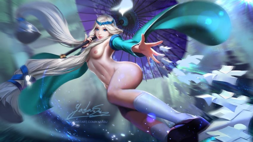 edit girl kagura_(mobile_legends) mobile_legends mobile_legends:_bang_bang partially_clothed white_hair yabasu