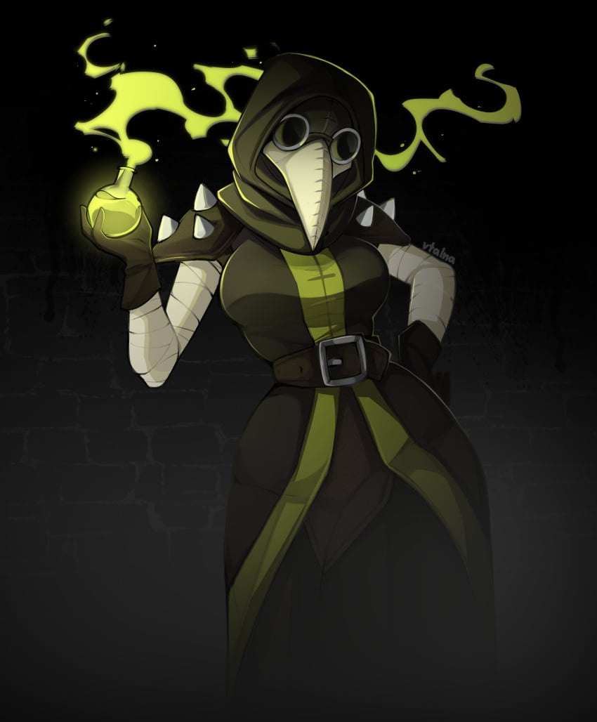 1girls 2023 armor bandages big_breasts breasts clothed clothed_female darkest_dungeon female female_only hand_on_hip hi_res hips magic nipples_visible_through_clothing plague_doctor plague_doctor_(darkest_dungeon) potion solo spikes thick_thighs thighs vtalna wide_hips