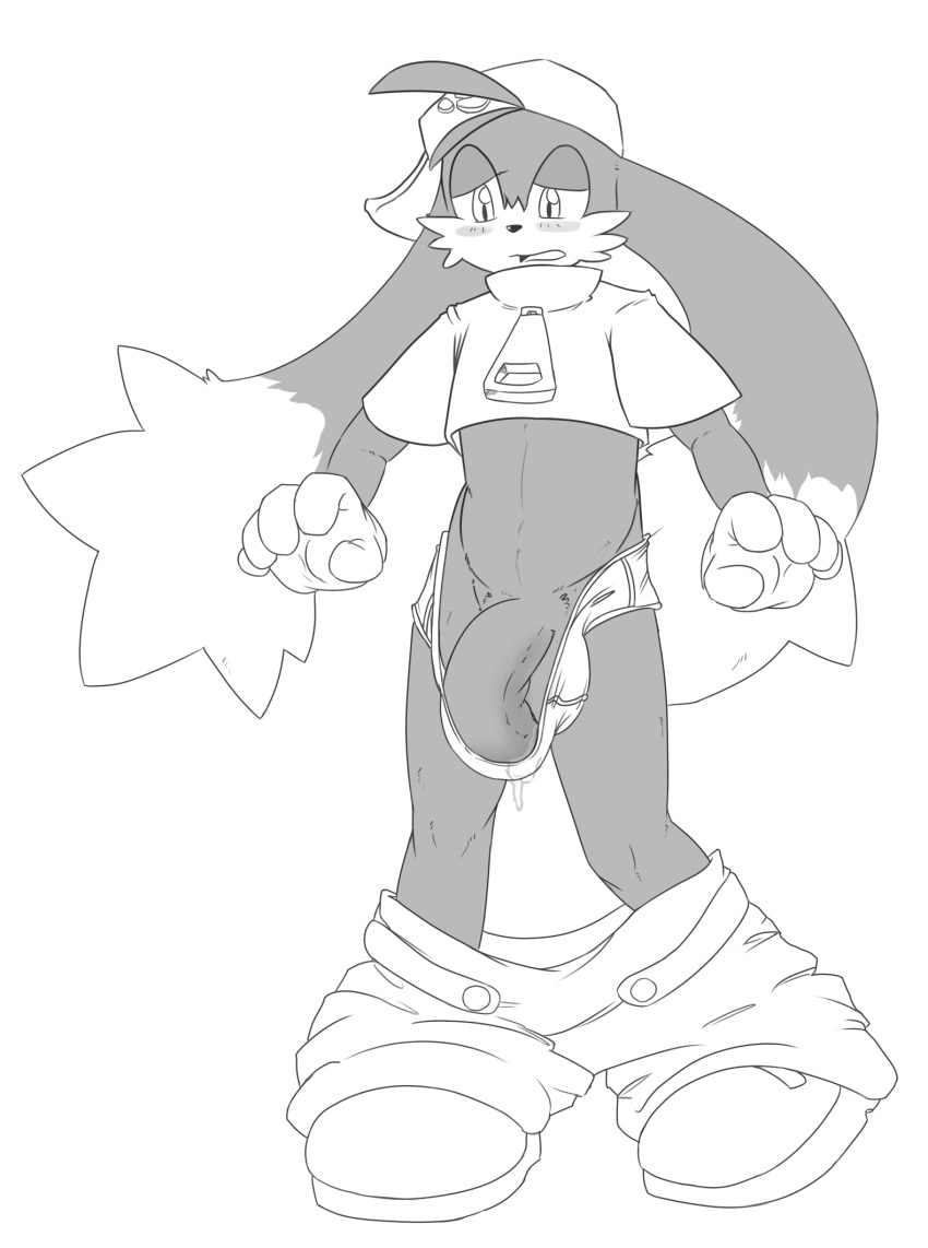 anthro clothed clothing klonoa klonoa_(series) male male_only mammal monochrome okineko pants_down partially_clothed penis solo