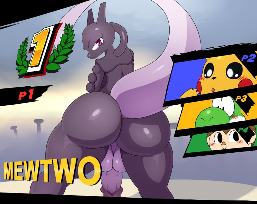 2boys alternate_color ambiguous_gender animal_crossing animal_crossing_boy ass back big_ass big_penis bimbo black_eyes brown_hair crossed_arms crossover feline femboy furry girly green_skin half-closed_eyes legendary_pokemon looking_away looking_back male male_only mario_(series) mewtwo nintendo nude open_mouth penis pikachu pokemon pokemon_(species) purple_eyes purple_fur purple_penis rodent scalie shadow_mewtwo smile sssonic2 standing super_smash_bros. tail testicles text thick_thighs tongue villager_(animal_crossing) white_skin wide_hips yellow_fur yoshi