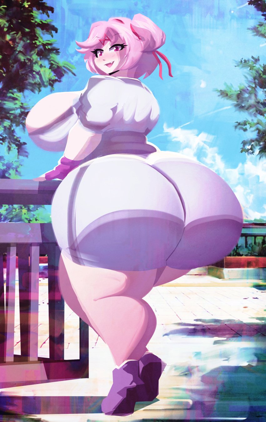 1girls 2024 anime ass ass_bigger_than_body ass_bigger_than_head ass_visible_through_clothes ass_visible_through_thighs back_view background big_ass big_breasts blush blush breasts cleavage commission doki_doki_literature_club female female_focus female_only hi_res high_resolution huge_ass human human_only large_ass looking_at_viewer natsuki_(doki_doki_literature_club) open_mouth pink_hair ponytail riendonut shoes short_hair sideboob sky suit thick_ass thick_legs thick_thighs thighhighs thighs trees video_game_character video_games voluptuous voluptuous_female