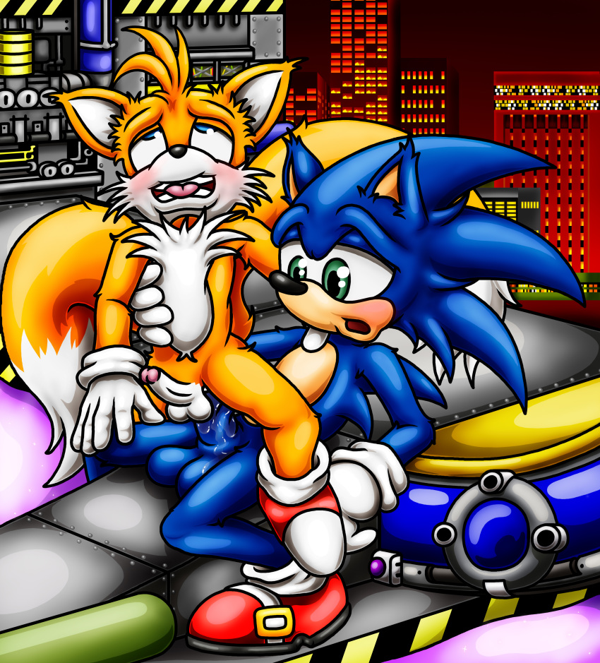 2017 absurdres anal anal_sex anthro balls canine duo erection fox furry happyanthro hedgehog highres male mammal nude penetration penis sex sonic_(series) sonic_the_hedgehog sonic_the_hedgehog_(series) sonic_the_hedgehog_2 tails yaoi