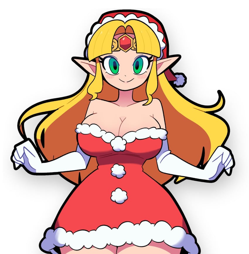 1female 1females 1girls blonde_female blonde_hair breasts christmas christmas_2024 christmas_outfit female female female_only girl girl_only green_eyes long_hair ocarina_of_time princess_zelda scottfalco_(artist) tagme the_legend_of_zelda the_legend_of_zelda:_ocarina_of_time thighs zelda zelda_(ocarina_of_time)