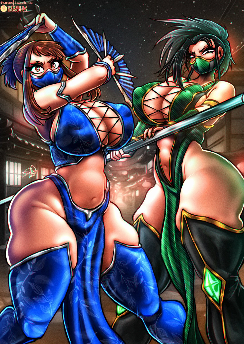 big_breasts black_hair bluewolfartista brown_eyes brown_hair commission crossover huge_breasts jade_(mk9) jade_(mortal_kombat) kitana kitana_(mk9) loincloth massive_breasts momo_yaoyorozu mortal_kombat mortal_kombat_9 my_hero_academia neckline ochako_uraraka puffy_nipples sexy thick_thighs thigh_highs thighhighs thighs uraraka_ochako wide_hips yaoyorozu_momo