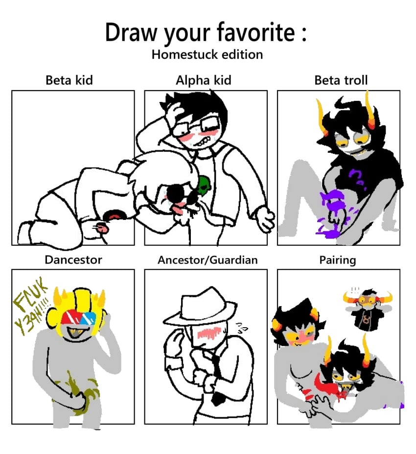 alien alien_humanoid black_hair black_hair_male blowjob blush bottomless clothed clothed_male clown clown_boy clown_makeup color colored colored_skin dad_crocker dad_egbert dave_strider fuzzy_hair gamzee_makara glasses grey_skin grey_skin headgear headwear homestuck homestuck_troll horn horns humanoid humanoid_alien jake_english juggalo karkat_vantas long_horns male meme messy_hair messy_hair_male miracrails mituna_captor nude nude_male nudity oral partially_clothed partially_clothed_male shades shirt short_hair short_hair_male sunglasses t-shirt tavros_nitram trend troll tshirt