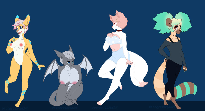 anthro big_breasts breasts canine clothed clothing dragon feline female girly group lemur looking_at_viewer male mammal nipples nude primate puccaruu pussy smile