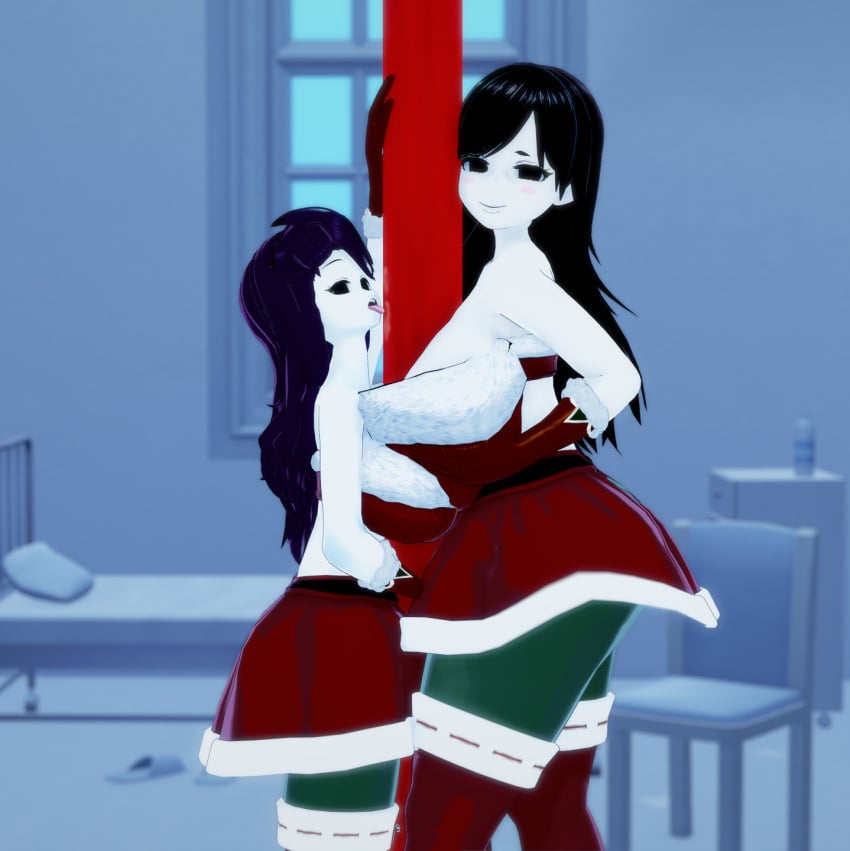 3d alternate_version_at_source black_hair christmas christmas_outfit fartoohorny huge_ass huge_breasts jaiden_animations jaidens_mom koikatsu licking looking_at_viewer milf mother_and_daughter paizuri skirt smile smiling_at_viewer white_skin youtube youtuber