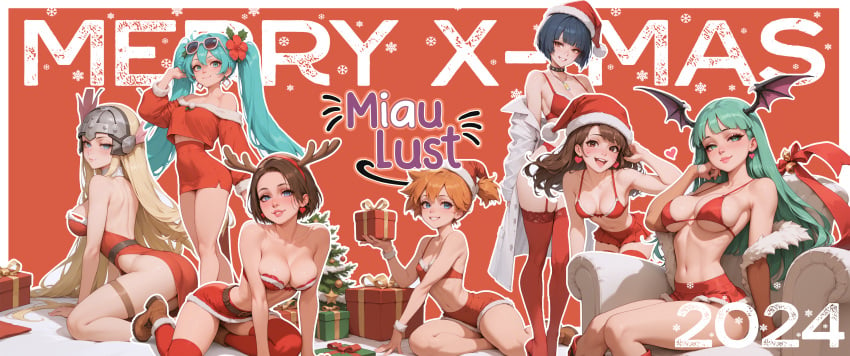 ai_generated angewomon christmas d.va hatsune_miku jill_valentine kasumi_(pokemon) merry_christmas miaulust morrigan_aensland persona_5 tae_takemi waifu_diffusion