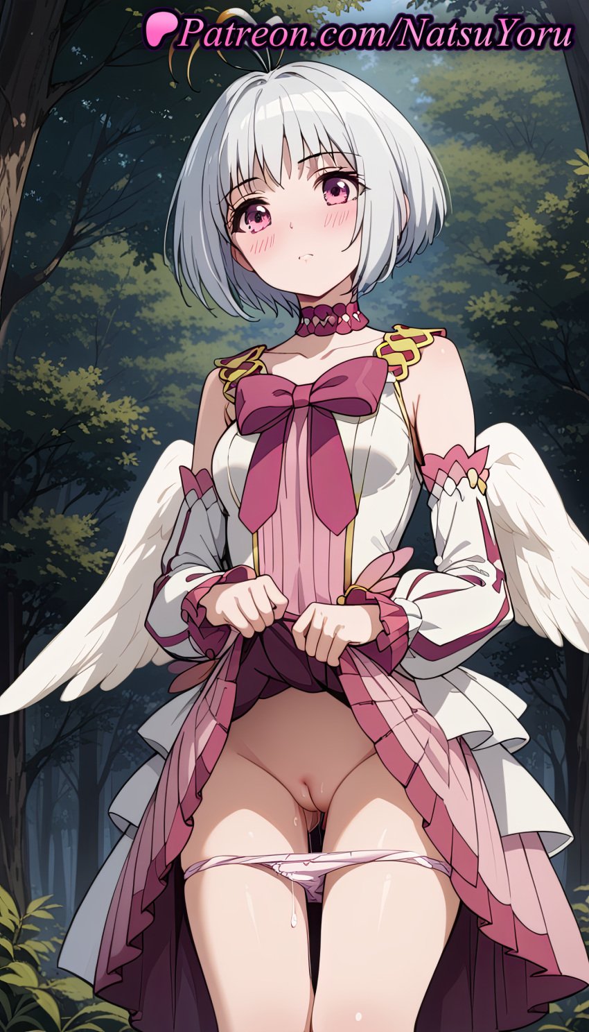 1girls ahoge ai_generated angel_wings anime anime_style asian ass_visible_through_thighs bangs bare_shoulders blush bow bowtie breasts bust busty choker cleft_of_venus closed_mouth clothes_lift collarbone cowboy_shot detached_sleeves dress dress_lift feathered_wings female female_focus female_only fitoria forest frilled_choker grey_hair heart hentai lifted_by_self long_sleeves looking_at_viewer natsuyoru nature night night_sky outdoors paipan panties panties_down pantsu panty_pull pink_bow pink_bowtie pink_choker pink_dress pink_eyes pink_panties pleated_dress puffy_sleeves purple_eyes pussy pussy_juice pussy_juice_trail short_hair silver_hair sky sleeveless sleeveless_dress small_breasts solo solo_female standing tate_no_yuusha_no_nariagari the_rising_of_the_shield_hero thigh_gap tree two-tone_dress uncensored underwear vagina voluptuous voluptuous_female white_dress white_hair white_panties white_sleeves white_wings wings