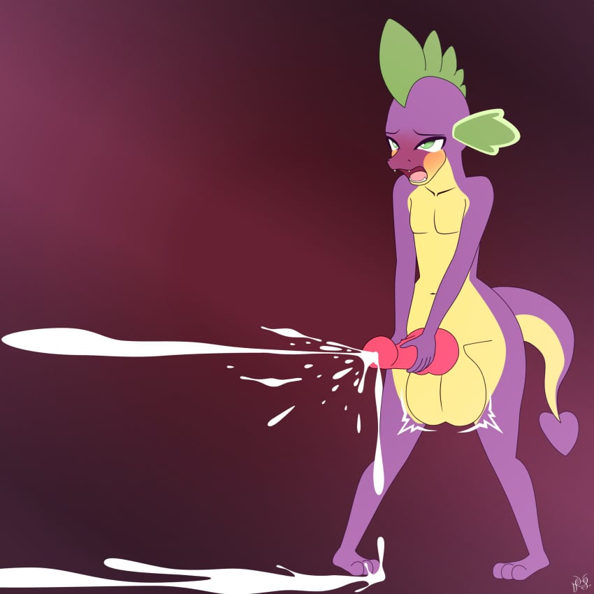 1boy 2018 androgynous anthro balls big_balls blush cum cumshot dragon ejaculation erection femboy fibs friendship_is_magic girly hi_res knot male mammal masturbation my_little_pony nude orgasm penile_masturbation penis scalie simple_background smooth_skin solo spike_(mlp) trap