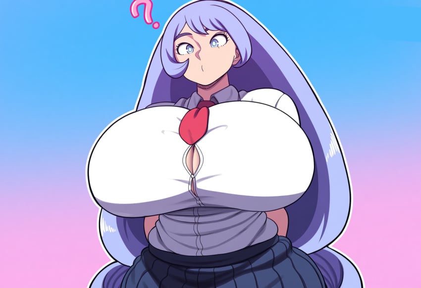 1girls ai_generated breasts_bigger_than_head female hadou_nejire huge_breasts long_hair mullon my_hero_academia nejire_hado novelai purple_eyes purple_hair school_uniform schoolgirl smile superheroine top_heavy u.a._school_uniform