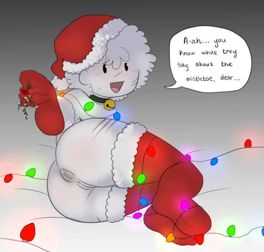 1boy christmas christmas_lights christmas_outfit cuntboy elsen_(off) fan_character feet femboy holidays imminent_sex mistletoe oc original_character puffy_anus