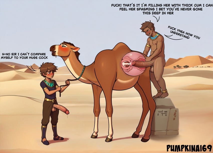 ai_generated blowjob blowjob_face boy camel egyptian egyptian_clothes feral feral_on_human male_on_feral pumpkinai69 zoophilia zoophilia