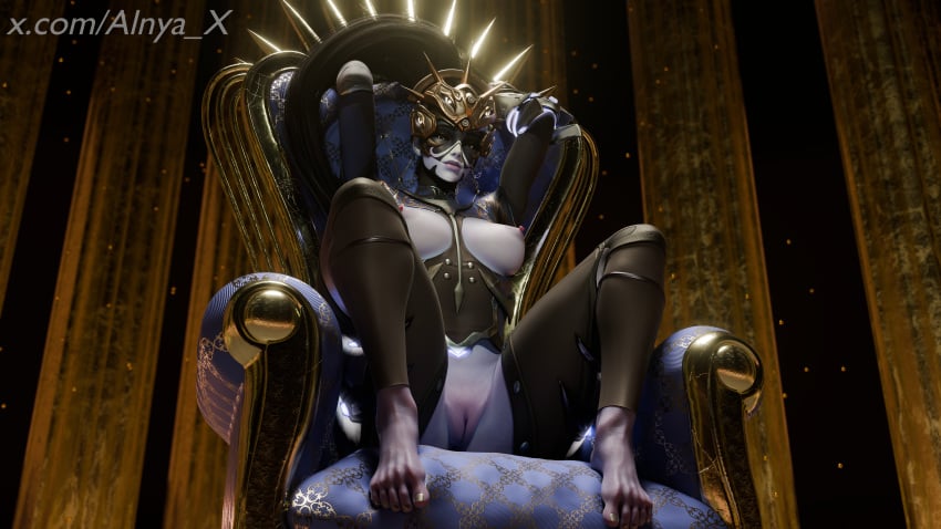 1girls 3d alnya_x blizzard_entertainment bodysuit breasts curvy dress eye_contact feet foot_fetish footwear hi_res huge_breasts long_hair looking_at_viewer nipples overwatch overwatch_2 ponytail purple_hair purple_pussy purple_skin pussy sitting solo_female spread_legs stomach thighs widowmaker