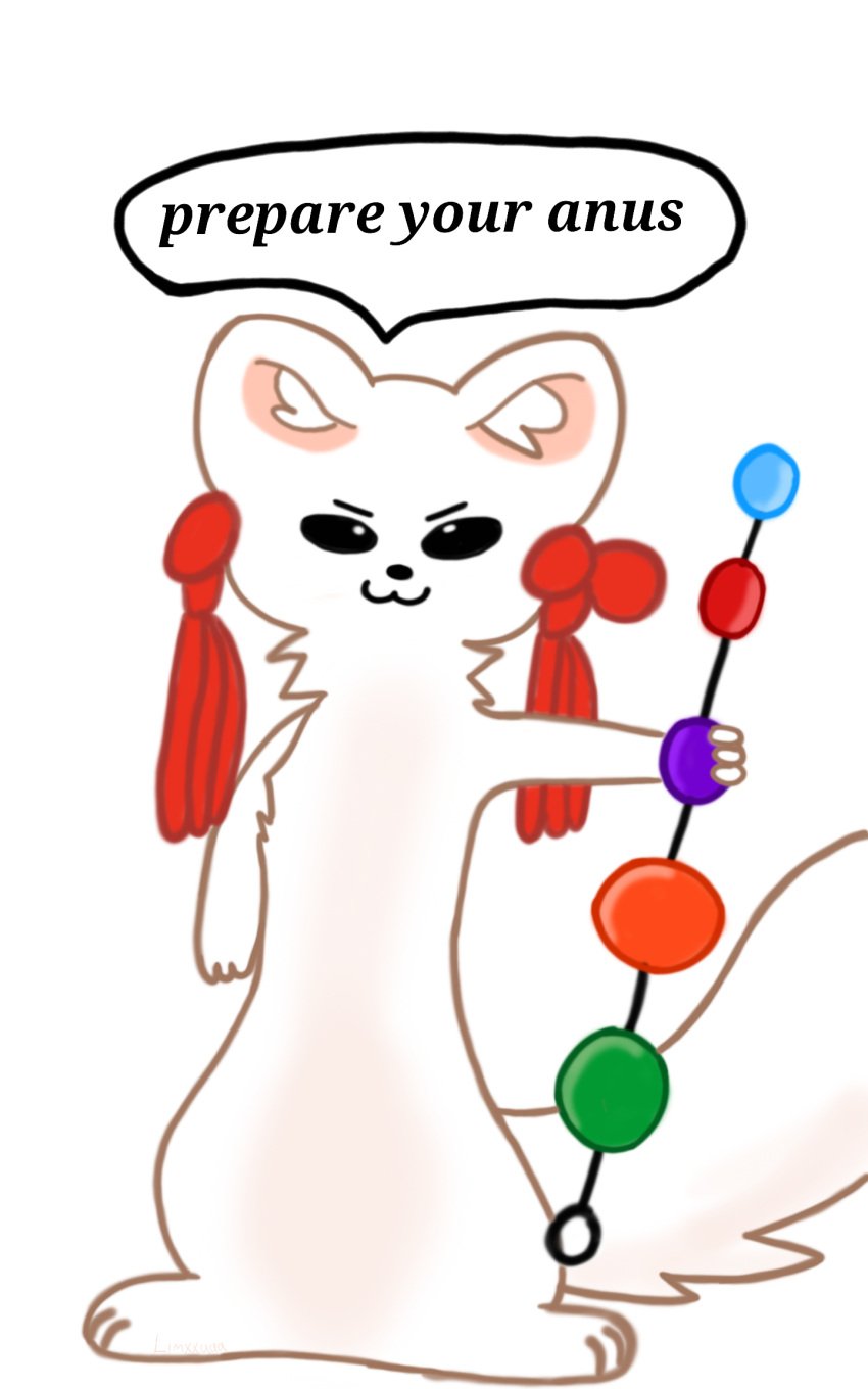 5:8 anal_beads anthro domestic_ferret ear_piercing ear_ring fabulous_beasts female fenz_(studio) feral fur hi_res limxxaa mammal mustelid musteline piercing ring_piercing sex_toy solo text true_musteline tubaoshu_(youshouyan) weasel white_body white_fur