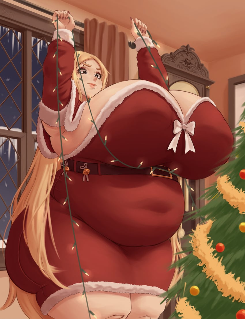 1girls areola_bulge arina_(dotil) belly belt big_ass big_belly big_breasts big_butt blonde_female blonde_hair blonde_hair_female breasts_bigger_than_head brown_eyes chonk chonk_mama christmas christmas_clothing christmas_decorations christmas_lights christmas_ornaments christmas_outfit christmas_tree chubby chubby_female cropped_legs curvaceous curvaceous_body curvaceous_female curvaceous_figure curvy curvy_ass curvy_body curvy_female curvy_figure curvy_hips dotil dumptruck_ass enormous_ass enormous_breasts enormous_butt fat_ass fat_belly fat_butt fat_female fat_thighs fat_woman female female_focus female_only front_heavy_breasts fur-trimmed_dress fur-trimmed_gloves fur-trimmed_headwear fur_trim fur_trim_(clothing) gigantic_ass gigantic_breasts gigantic_butt huge_ass huge_breasts huge_butt humongous_breasts lard_ass large_ass large_belly large_breasts large_butt light-skinned_female light_skin long_hair massive_ass massive_breasts massive_butt merry_christmas nipple_bulge plump_ass plump_breasts plump_butt red_clothes red_clothing red_dress ribbon santa_costume santa_dress strapless strapless_dress thick thick_ass thick_butt thick_hips thick_legs thick_thighs uncontainable_breasts venus_body very_long_hair voluptuous voluptuous_female wide_hips