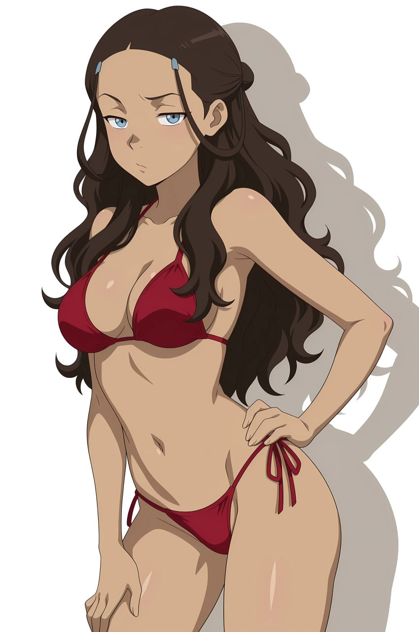 ai_generated avatar_the_last_airbender bikini katara red_bikini sexy_pose tagme tagme_(artist) white_background
