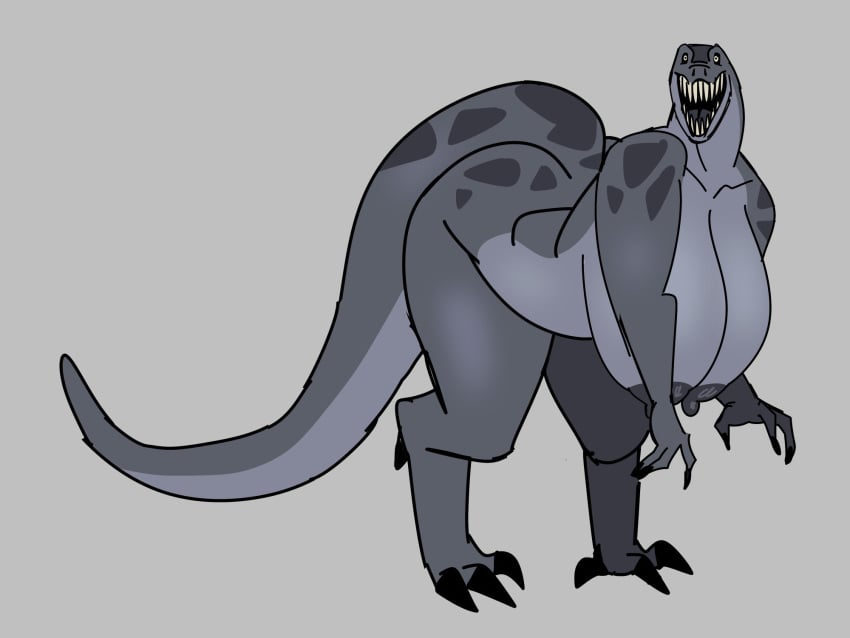 analog_horror anthro big_ass big_breasts dinosaur grey_body reptile scalie sharp_teeth tail workshaper