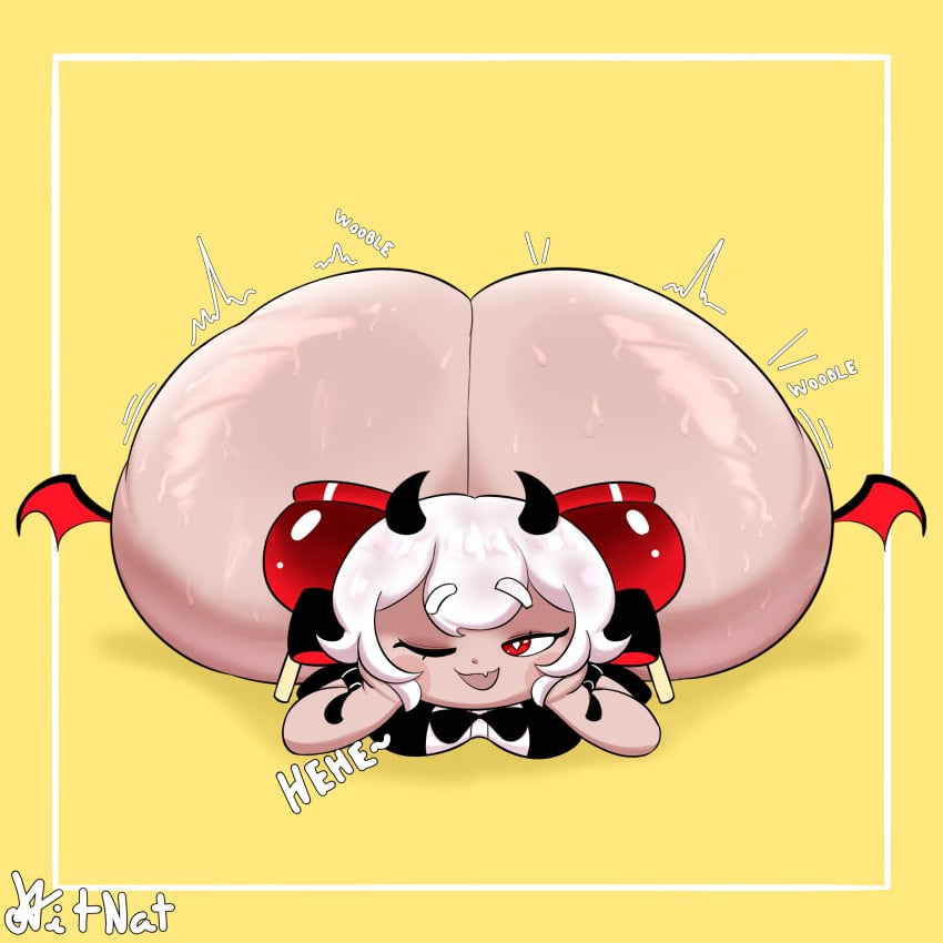 1female 1girls 2d 2d_(artwork) 2d_artwork artist_name artist_signature ass ass_bigger_than_head ass_focus big_ass bottom_heavy bottom_heavy_female bottomless bottomless_female candy_apple_cookie cookie_run cookie_run_kingdom cute cute_face cute_fang cute_female cute_girl digital_drawing digital_drawing_(artwork) digital_media digital_media_(artwork) fang fat_ass female female_focus female_only happy happy_female horn horns horns_girl huge_ass large_ass laying_down laying_on_stomach motion_lines nitnat onomatopoeia phat_ass red_eyes short_hair simple_background small_breasts small_breasts_big_ass smile smiling smiling_at_viewer solo solo_female solo_focus sound_effects sweat sweatdrop sweaty_ass thicc thick thick_ass white_hair wink winking winking_at_viewer wobble wobble_(sound_effect)
