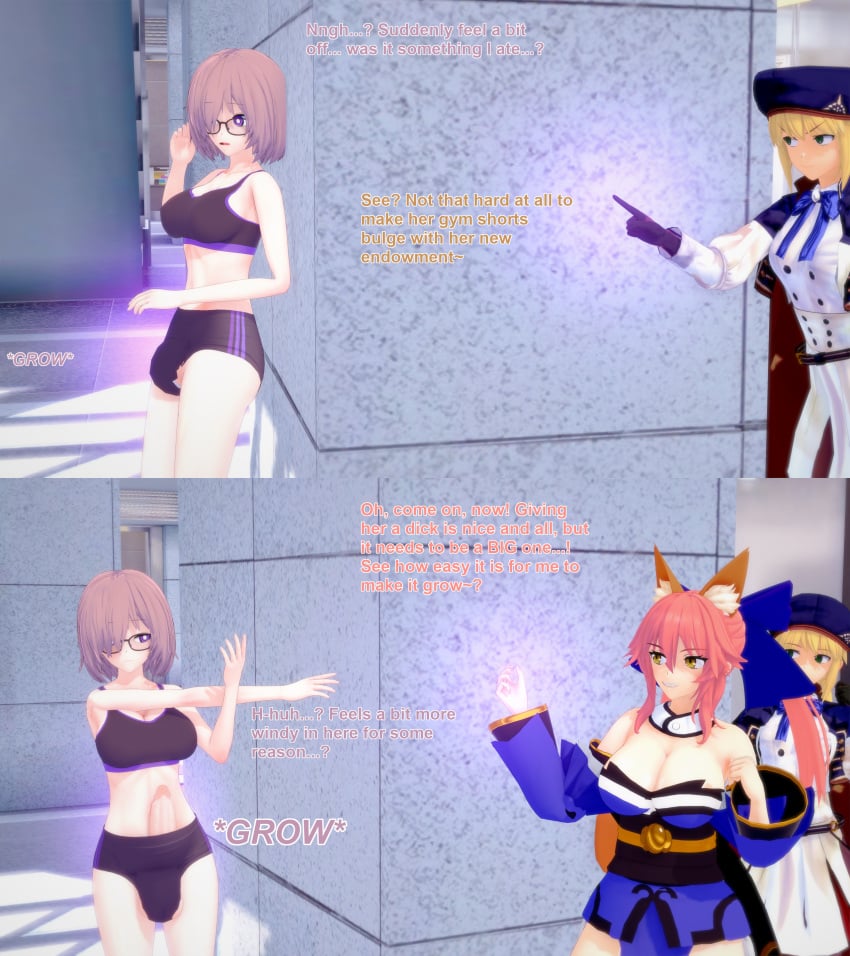 3d 3girls artoria_pendragon artoria_pendragon_(caster) blonde_hair english_text fate/grand_order fate_(series) female futa_transformation futanari growth huge_cock intersex koikatsu mash_kyrielight penis penis_expansion penis_growth penis_growth_(enlargement) pink_hair sports_bikini tamamo_no_mae_(fate) text unaware xavierhuge