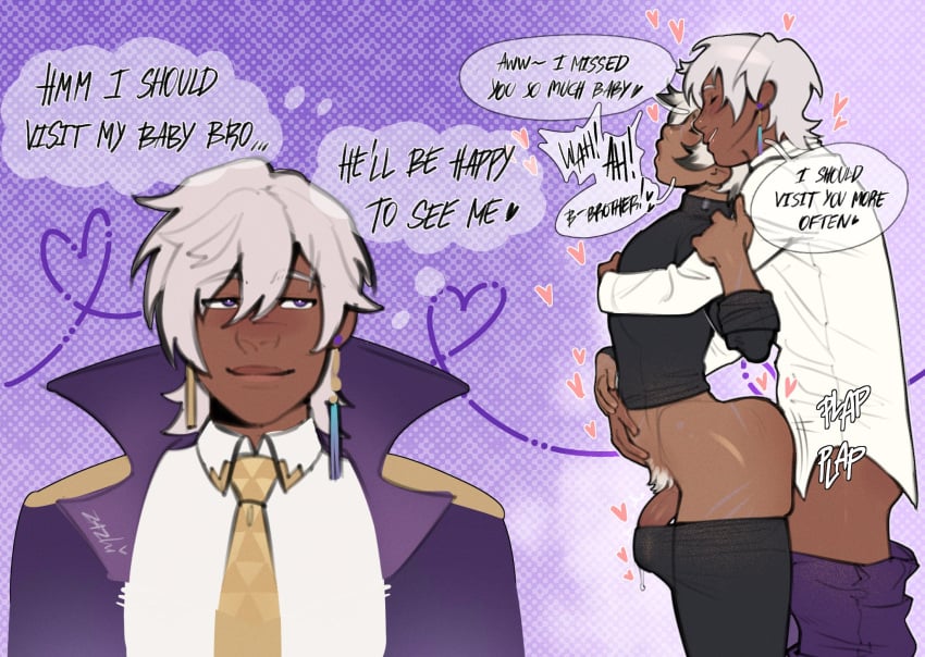 2boys anal anal_penetration anal_sex arlan_(honkai:_star_rail) brother brothers dark-skinned_male dark_skin english english_text erection gay honkai:_star_rail hoyoverse incest male male_only ohnohornysoul penis precum pubic_hair purple_eyes sugilite_(honkai:_star_rail) white_hair yaoi