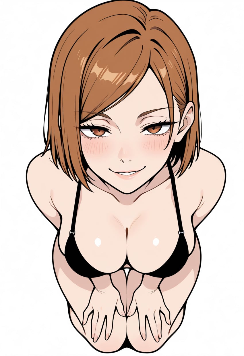 1girl ai_generated black_bikini black_micro_bikini kneeling micro_bikini nobara_kugisaki sexy_pose tagme tagme_(artist)