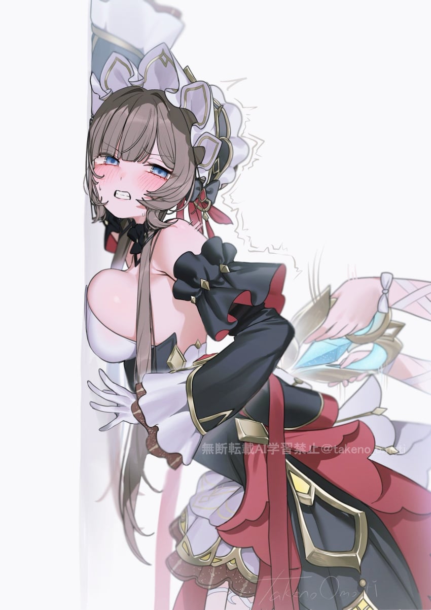 1female 1girl 1girls 2026 anime background big_breasts black_hair blue_eyes blush blush_lines blushing blushing_female bra breasts female female_focus female_only genshin_impact hoyoverse mihoyo robot robot_girl robot_humanoid sandrone_(genshin_impact)