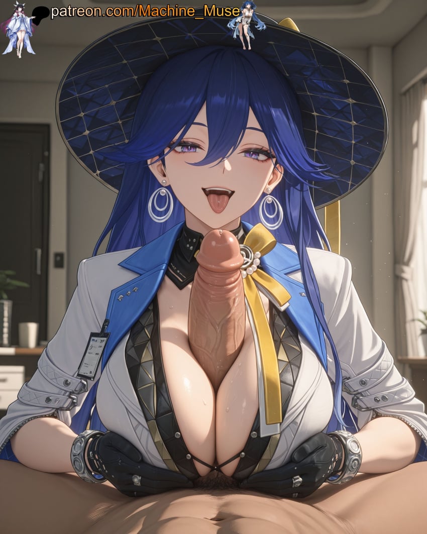 1girl 1girls adult adult_female ai_generated big_breasts big_cock big_dick big_penis black_gloves black_headwear blue_hair boobs breasts bust busty busty_female busty_girl cock dick earrings eye_contact female first_person_view girl gloves hair_between_eyes hat huge_cock huge_penis jacket jewelry kuro_games large_breasts light-skinned_female light_skin long_hair long_penis looking_at_viewer lucilla_(wuthering_waves) machine_muse male_pov mature mature_body mature_female mouth_open open_mouth paizuri penis penis_between_breasts pov pov_male purple_eyes sexy sexy_body titfuck titjob tits tongue tongue_out tongue_visible uncensored watermark white_jacket wuthering_waves