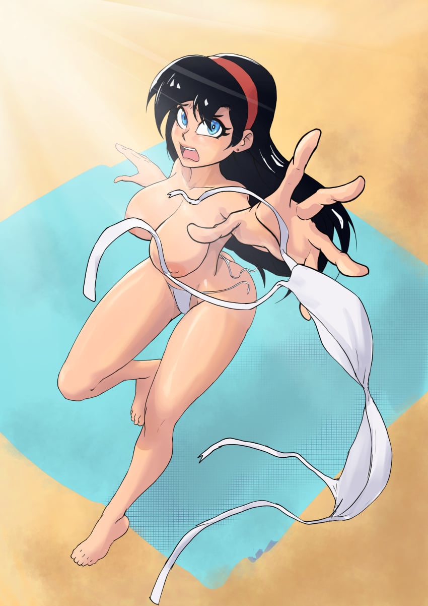 big_breasts bikini censored_genitalia danny_fenton danny_phantom female gearthefae genderswap genderswap_(mtf) high_angle_view long_hair nickelodeon rule_63 wardrobe_malfunction