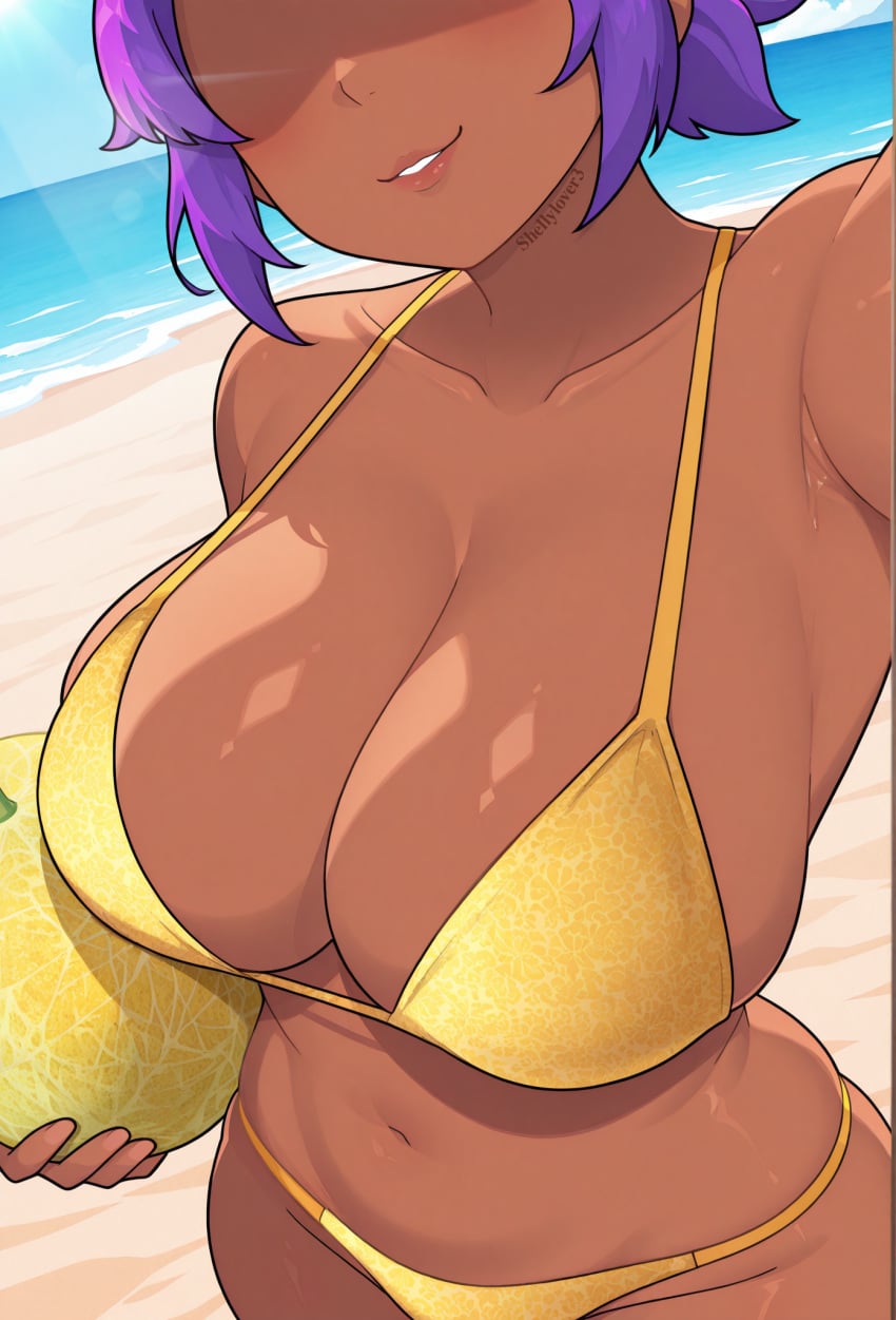 ai_generated beach big_breasts bikini brawl_stars melon navel shelly_(brawl_stars) thick_thighs