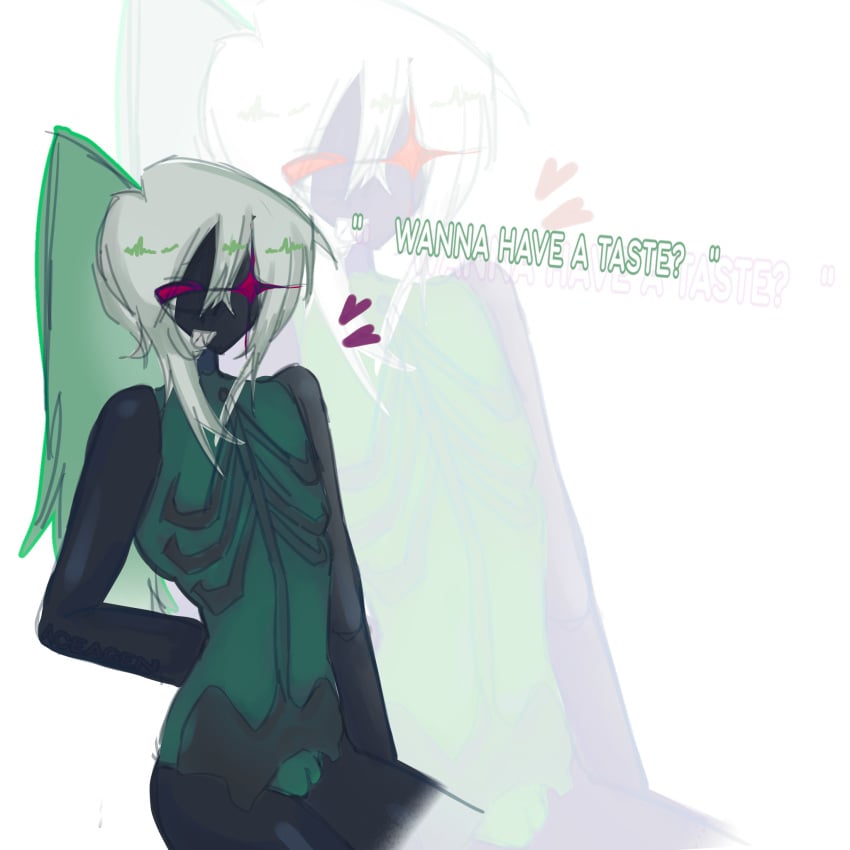 1x1x1x1 1x1x1x1_(forsaken) black_skin cuntboy cuntboy_only forsaken_(roblox) green_skin hand_behind_self male male_only no_panties nude_cuntboy nude_male nude_pussy ponytail pussy red_eyes roblox roblox_game robloxian self_upload skeleton tagme_(artist) white_background white_hair