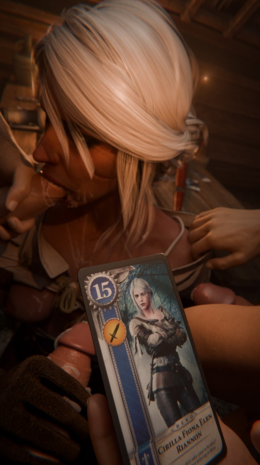1girl 3boys 3d blowjob breasts ciri clothed cum cum_in_mouth cum_on_body cum_on_breasts fahama220 female flashing_breasts green_eyes handjob light-skinned_female light-skinned_male male render tagme the_witcher_(series) the_witcher_3:_wild_hunt white_hair