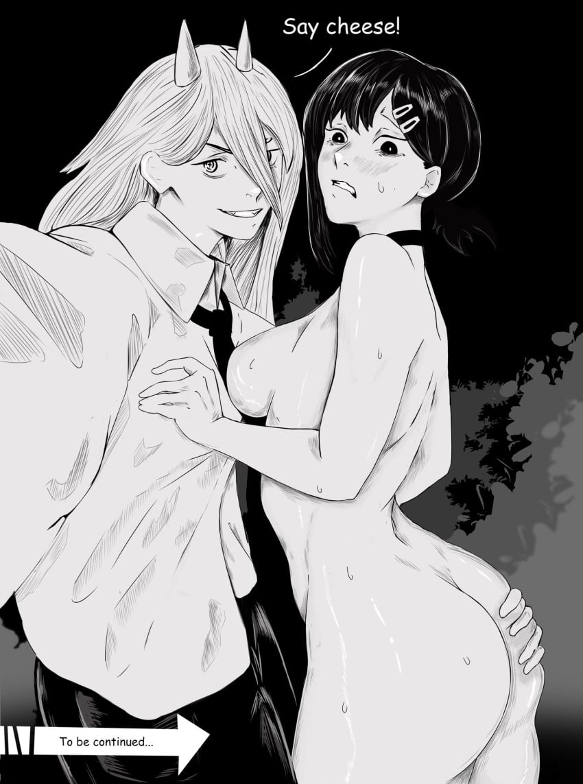 2girls ass breasts chainsaw_man comic embarrassed female grabbing_ass higashiyama_kobeni nonameartist nude power_(chainsaw_man) tagme