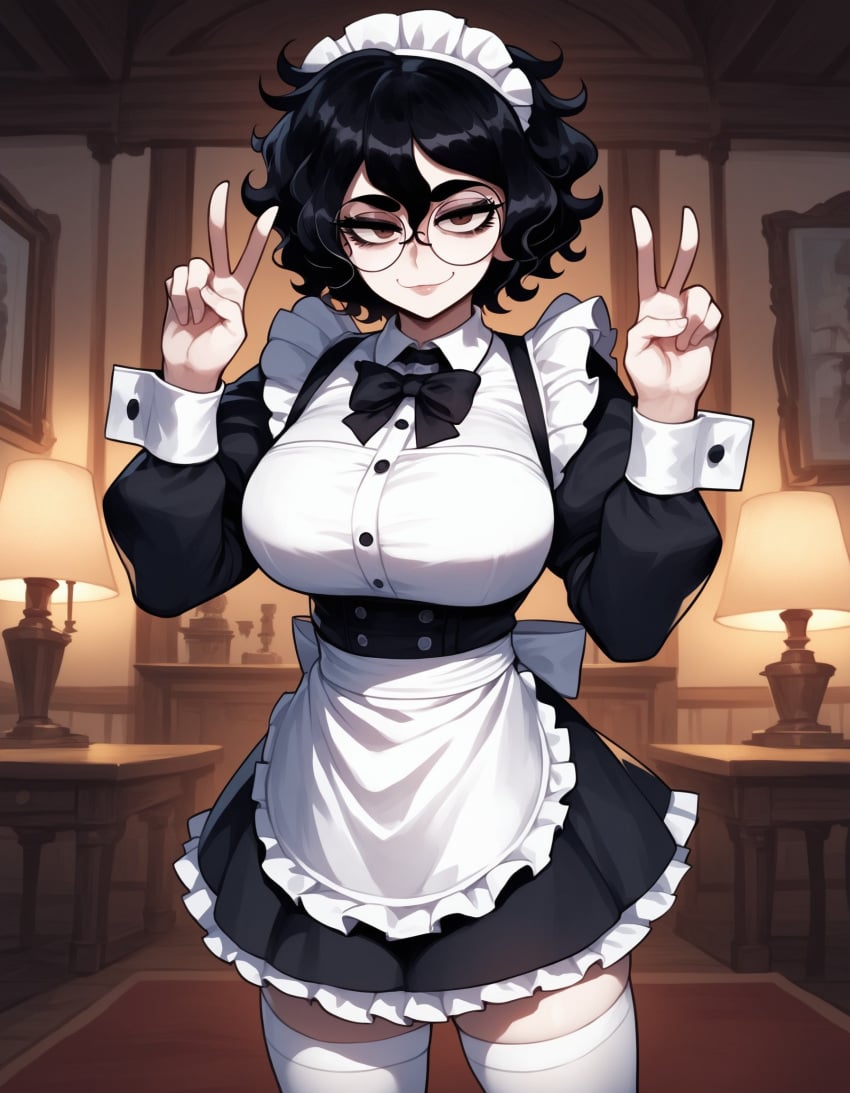 1girls ai_generated ass big_ass big_breasts black_hair breasts brown_eyes eyeshadow female glasses goth hourglass_figure hourglass_figured_female large_ass large_breasts light-skinned_female light_skin messy_hair olie round_eyewear round_glasses sexy sexy_body short_hair thick_ass thick_eyelashes thick_thighs voluptuous xandr
