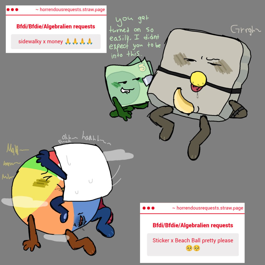 annoyed_expression annoyed_face arms_behind_back arms_tied_behind_back battle_for_dream_island battle_for_dream_island_elsewhere beach_ball_(bfdie) bfdi bfdie biting_own_lip climbing_on_another consensual consensual_bondage cursing deep_blowjob deep_throat deepthroat deepthroat_no_hands dialogue digital_art digital_drawing digital_drawing_(artwork) digital_media digital_media_(artwork) digital_painting_(artwork) dw4evrr eyes_closed gag_bondage gagged gagged_male gagged_speech genital_slit holding_onto_partner looking_at_another looking_at_partner looking_pleasured looking_up moaning moaning_from_pleasure moaning_in_pleasure moaning_on_cock money_(bfdie) object_show object_shows on_knees osc penis_out pussy_juice pussy_juice_drip pussy_juice_string pussy_juice_trail saliva_drip saliva_on_gag saliva_on_penis saliva_on_tongue saliva_string saliva_trail salivating saying_fuck showing_off showing_off_penis showing_penis sidewalky_(bfdie) sitting slobber_on_penis sticker_(bfdie) sweatdrop sweating tentacle_in_mouth tentacle_penis tentacle_sex text thrusting_forward thrusting_hips thrusting_into_mouth tied_arms tied_hands tied_up uncomfortable_pose