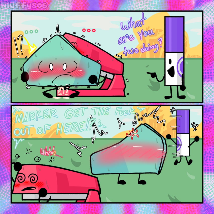 1girl 1girls 2boy 2boy1girl 2boys after_sex after_vaginal angry battle_for_dream_island bfdi cum cumming dizzy dizzy_eyes foldy_(bfdi) fuzzy_fluffs jacknjellify jnj marker_(bfdi) object_show object_shows stapy_(bfdi) tentacle_cock tentacle_penis