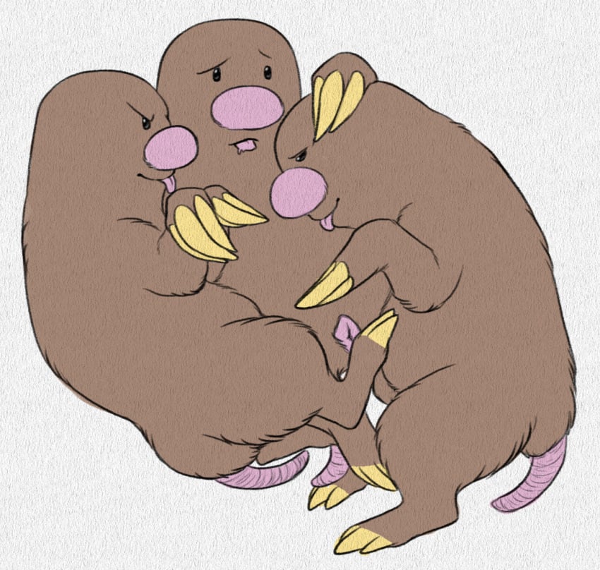 1girls ass brown_fur claws dugtrio feet female feral furry group group_sex mammal mole nintendo pencil_(artwork) pokemon pokemon_(species) pussy python13rp sex simple_background tail text threesome tongue tongue_out traditional_media_(artwork) video_games white_background yaroul