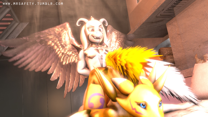 angel_wing asriel asriel_dreemurr asriel_dreemurr_(god_form) digimon furry mr_safety renamon source_filmmaker undertale