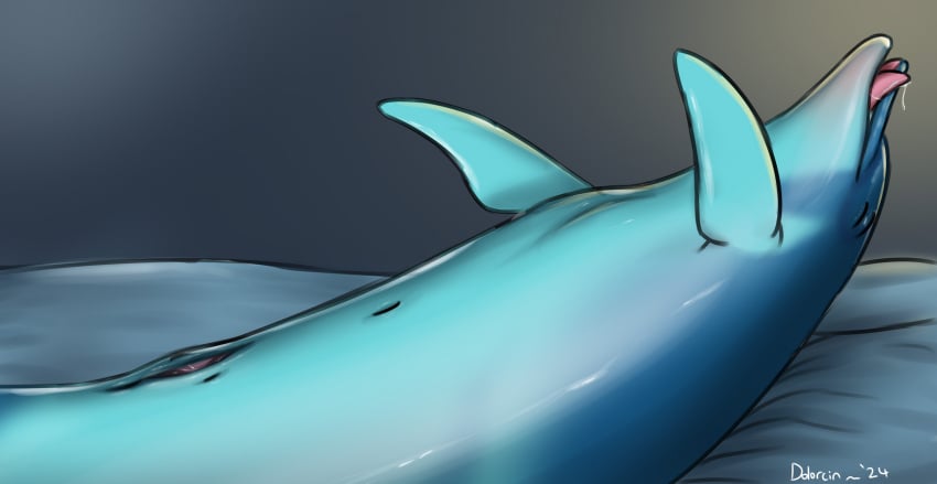 2024 animal_genitalia animal_pussy bed blue_body bodily_fluids bottlenose_dolphin cetacean cetacean_genitalia cetacean_pussy closed_eyes dolorcin dolphin female female_feral feral furniture genitals grey_background hi_res lying lying_on_bed mammal mammary_slits marine navel oceanic_dolphin on_back on_bed pussy saliva selene_(darthardios) simple_background solo tongue tongue_out toothed_whale year