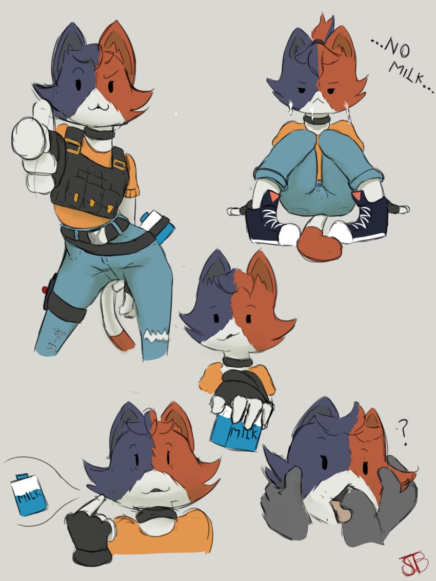 absurd_res anthro bodily_fluids calico_cat cat_ears cat_tail cate_meowdy_(fortnite) catgirl clothing cum cum_on_face domestic_cat epic_games felid feline felis fellatio female fortnite genital_fluids hi_res mammal milk multicolored_body oral penile sex simple_background srjakbee text