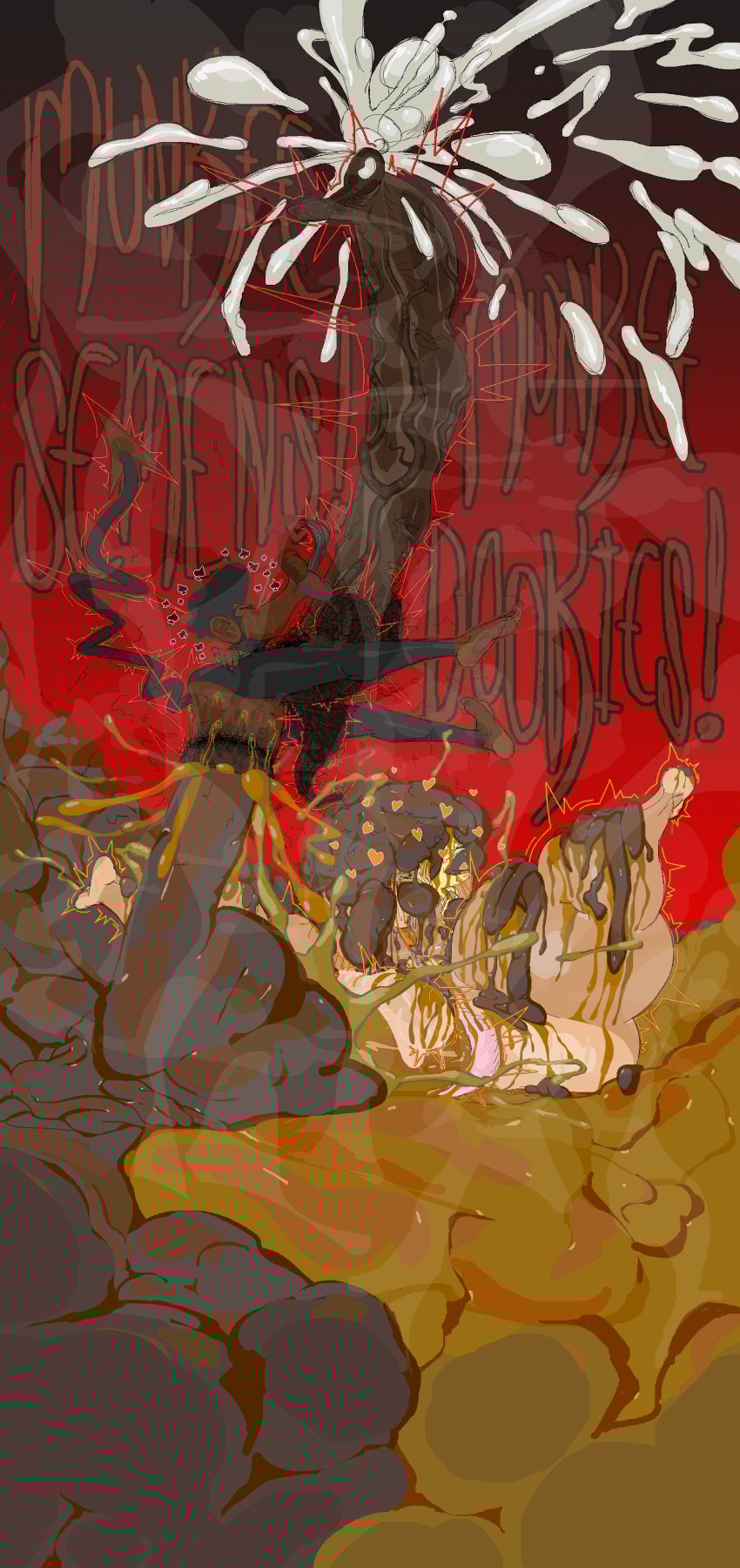 2boys anal_tugging balls_clench balls_clenching bbc big_black_cock blonde_hair chi-chi_(mooneypup) cock_bulge covered_in_scat cum cumming cumming_while_defecating dark-skinned_male dark_skin demon donut_anus excessive_cum excessive_scrotal_skin extreme_content extremely_large_filesize filth glans hairy_anus hairy_balls hyper hyper_balls hyper_cum hyper_glans hyper_penis hyper_scat imp impmonkey male male/male male_only monkey mooneypup nasal_penetration orgasm orgasm_face penis primate pubic_hair scat scrotum smoogmapuun smoogmapuun_(artist) spades spread_legs steam stray_pubic_hair thick_lips tongue_out twitching_penis veiny_penis what what_has_science_done where_is_your_god_now