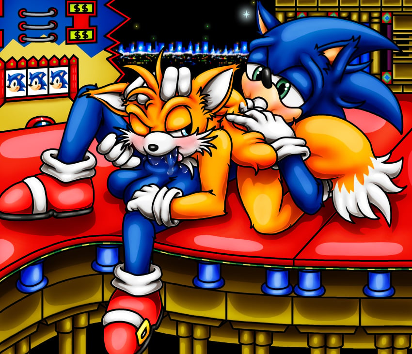 69 2017 absurdres anal anal_fingering anthro balls canine duo erection fellatio fingering fox furry happyanthro hedgehog highres male mammal oral penis sex sonic_(series) sonic_the_hedgehog sonic_the_hedgehog_(series) sonic_the_hedgehog_2 tails yaoi