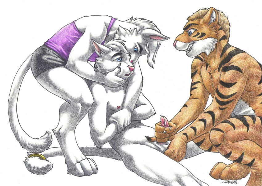 age_difference anthro balls bi_domination bisexual bondage clothing cum ejaculation feline female femdom forced fur gay_domination group holding_face male maledom malesub mammal multiple_boys multiple_doms nude penis sinistervibe sitting skirt straight tiger tired traditional_media_(artwork) white_fur yaoi young