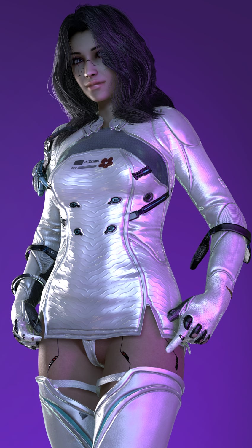 1girls alternate_hairstyle black_hair blue_eyes clothing cyberpunk cyberware female final_fantasy_xiii looking_at_viewer oerba_yun_fang_(ff_xiii) panties smile smiling virt-a-mate virtamate white_panties